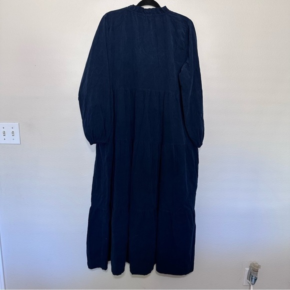NWT colette women’s navy corduroy cotton dress lagenlook peasant tiered one size - Picture 4 of 5